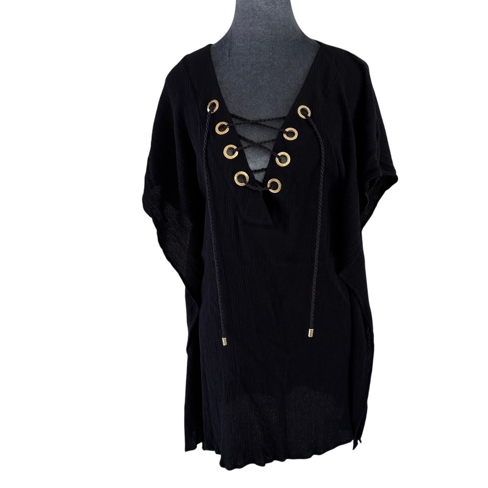 La Blanca Beach Pool Glam‎ Resort Black Grommet Lace Tunic Swimsuit Cover Up XS